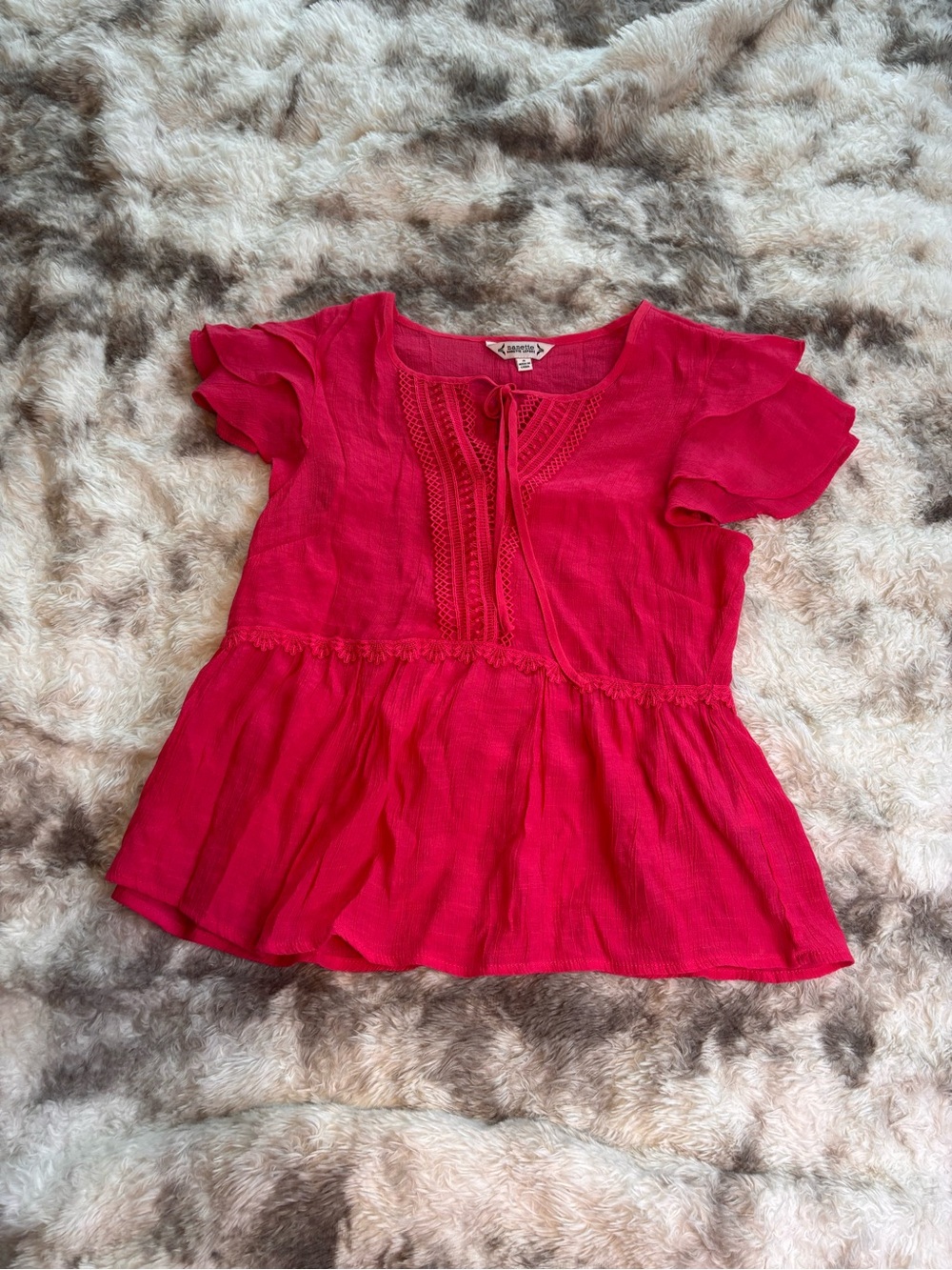 Nanette Lepore Bright Fuchsia Flutter Sleeve Peplum Blouse